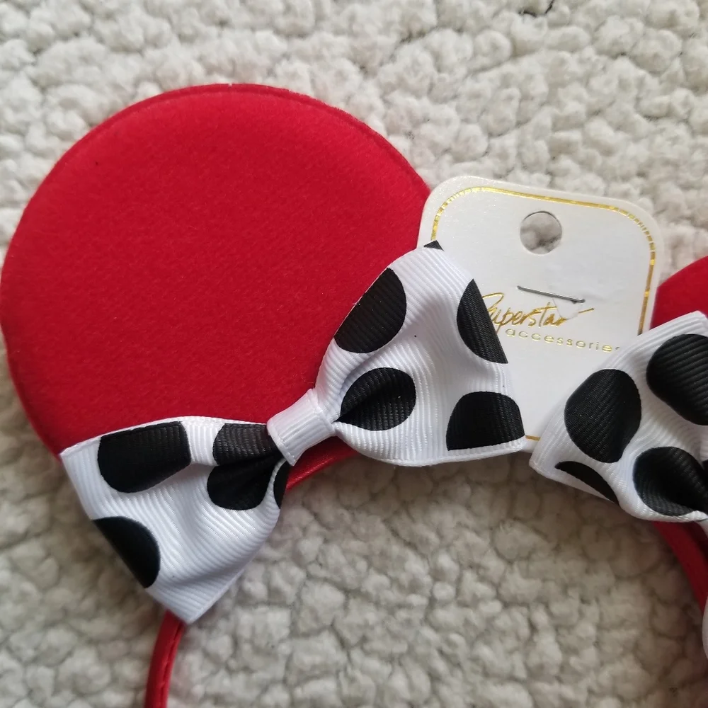 Set of 3 Disney Mickey & Minnie Mouse Ears Headbands Sequin Bow Red Gold
